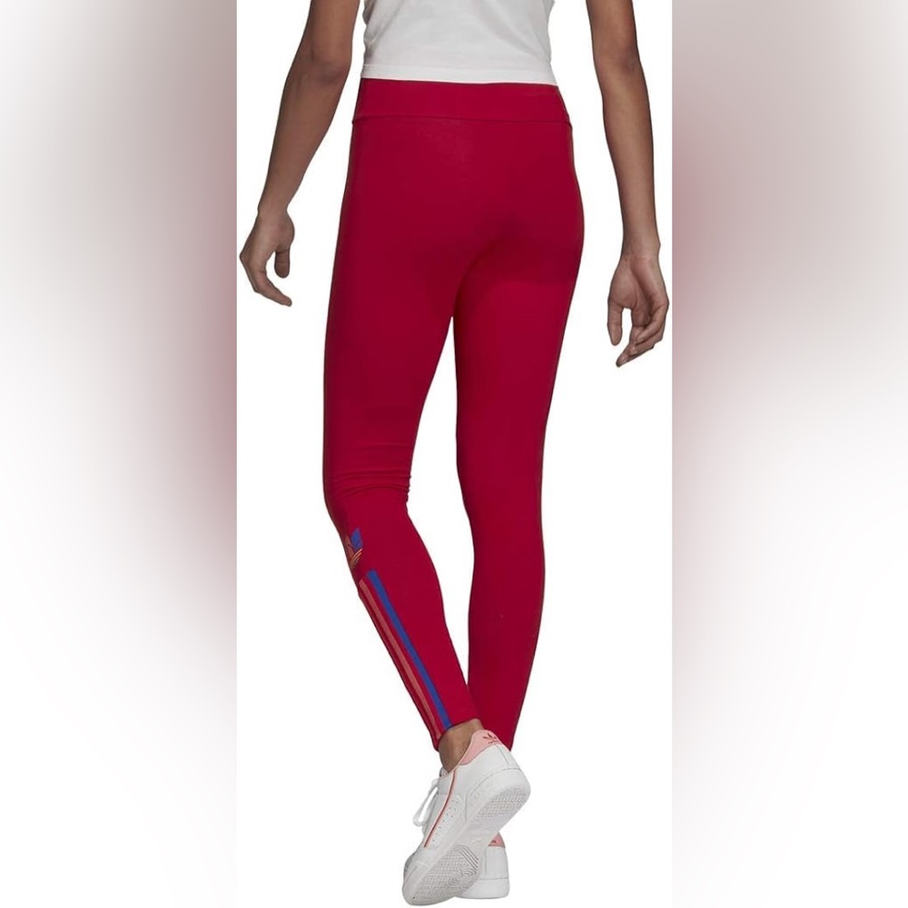 adidas Women's Red Jeggings with Blue Stripe Accent